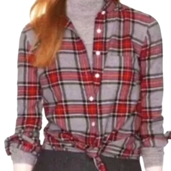 J. Crew Womans‎ Red & Gray Tartan Plaid Cotton Flannel Buttondown Shirt Size S - Picture 2 of 11